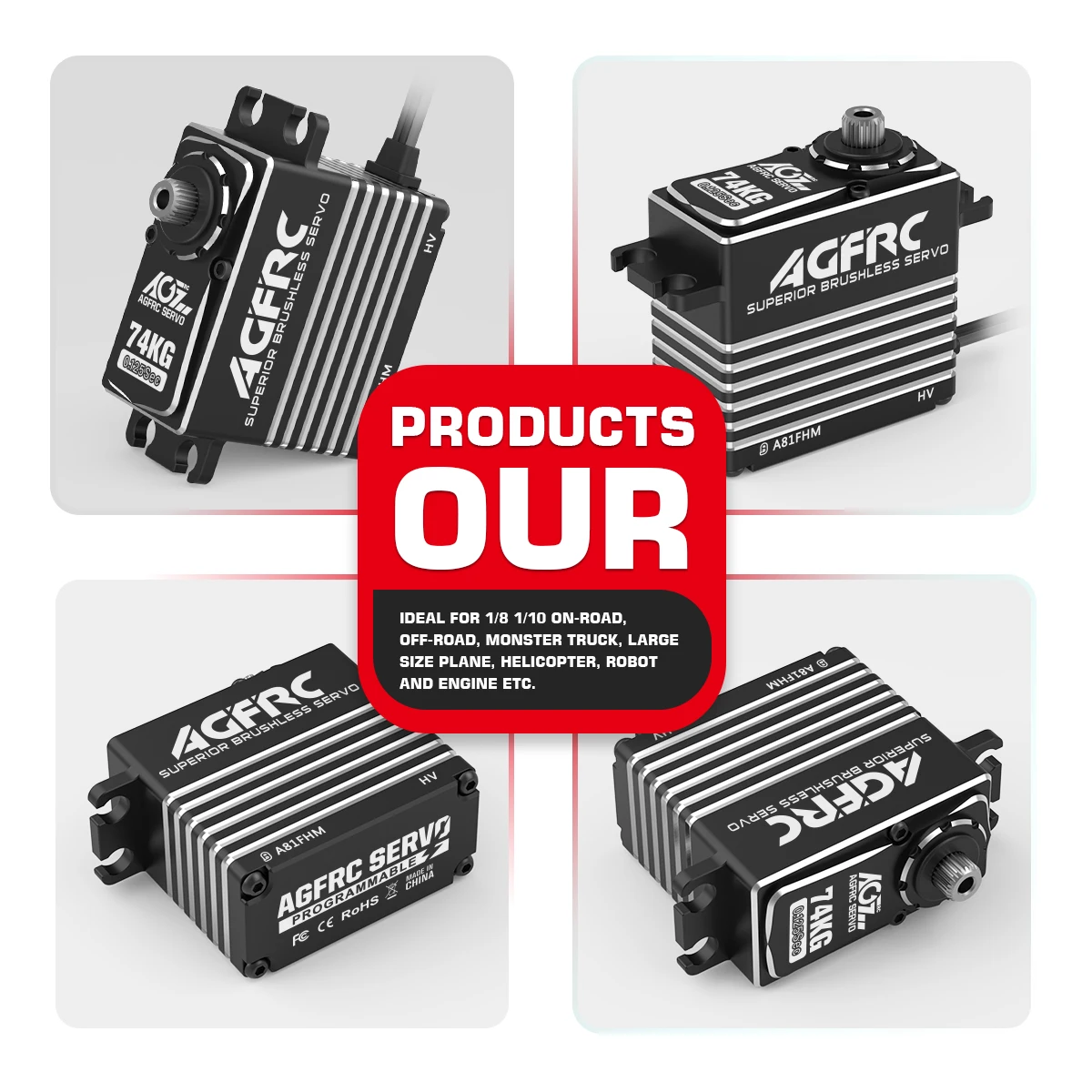 AGFRC A81FHM 74KG Super Torque HV 4-Poles Brushless Motor Programmable Digital Servo For 1/8 RC Car Truck Airplane Buggy Boat