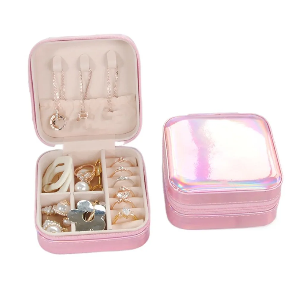 PU Leather Jewelry Packing Bag Large Capacity Laser Mini Jewelry Display Box Necklaces Rings Organizer Jewelry Holder Handbag