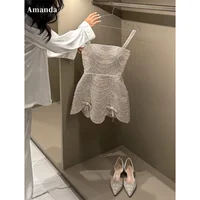 Amanda Customized Glitter Beading A-Line Sleeveless Wedding Dress Sexy Mini vestidos de noche Spaghetti Strap Formal Evening2025