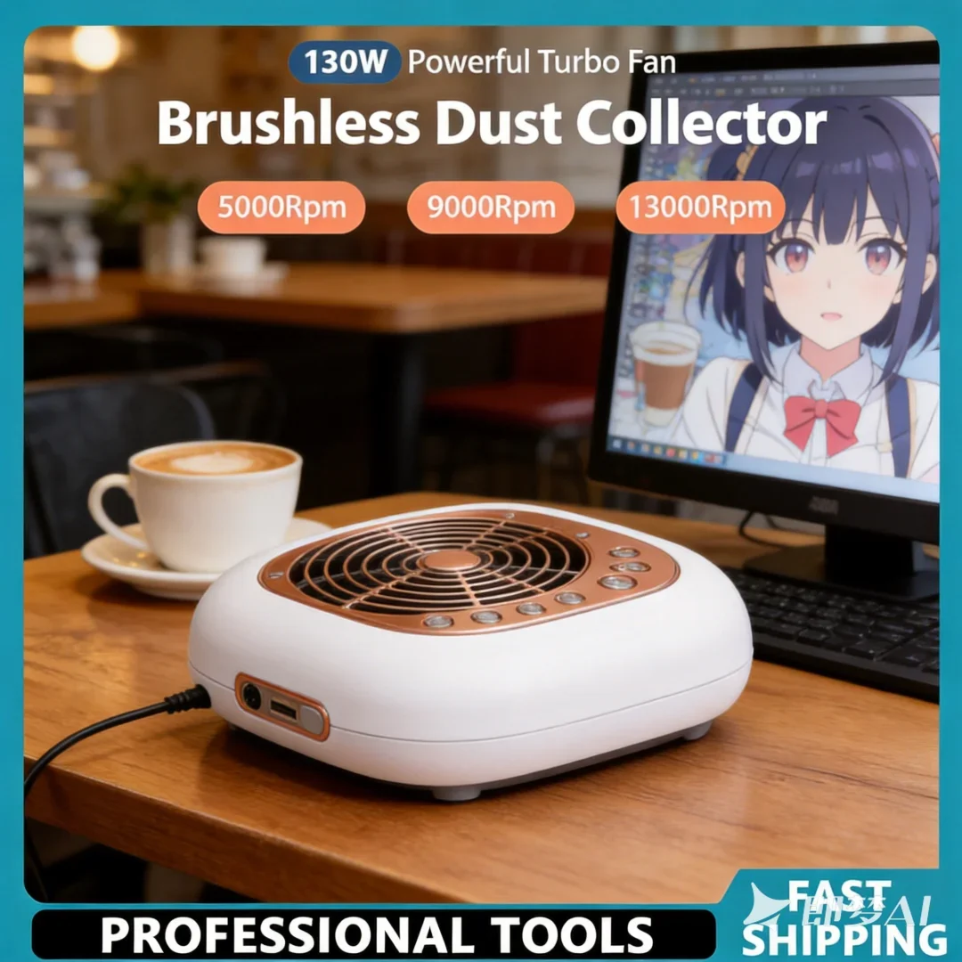 Futuristic 130W Super Suction Brushless Nail Dust Collector Robust Nail Dust Extractor Chic Nail Art Manicure Fan Vacuum