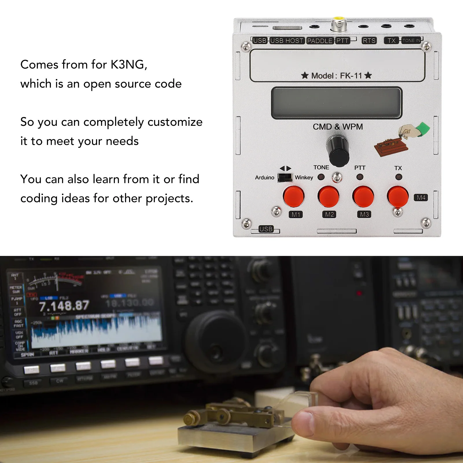 Modul Keyer K3NG K3NG Keyer Sumber Terbuka CW Morse Aluminium Aloi K3NG Keyer untuk Tampilan LCD Keyboard K3NG Alat Keyer Keyer