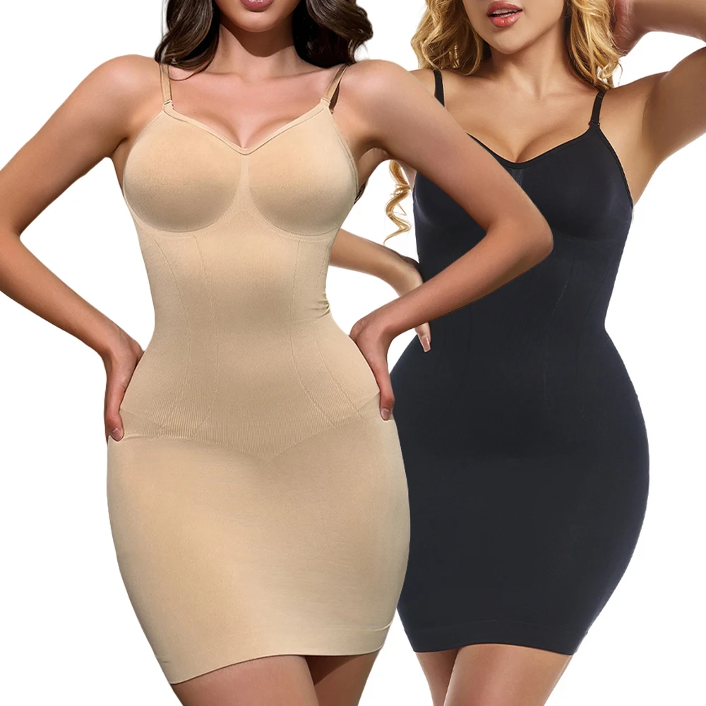 

Womens V-neck Shapewear Full Slips for Under Dresses Slim Butt Lifter Tummy Control Seamless Belly Compression Body Shaper Dress