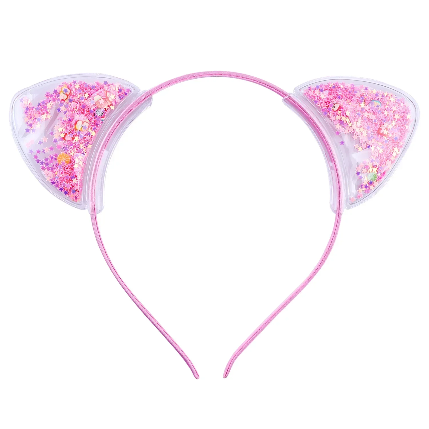 Transparent Headband with Lovely Cartoon Quicksand Ear Decoration, Sweet Cat Ear Hair Accessory for Children