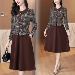 Winter Office Lady Vintage Casual Fake Two Piece Dress 2024 Bodycon Elegant Party Evening Vestido Autumn Knitted Midi Prom Dress