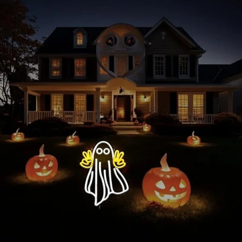 Halloween Neon Sign Dimmable USB Powered LED Light Victory Ghost Wall Decor Gift for Bar Game Room Man Cave Bedroom Garage Decor