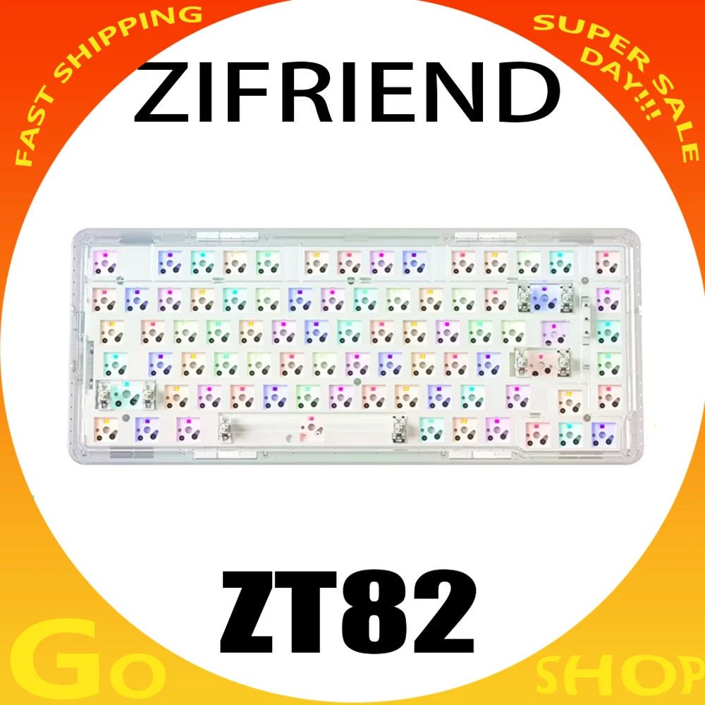 

Прозрачная механическая клавиатура Zifriend Zt82, Bluetooth, три режима, режим горячей замены, Бесшумная игровая клавиатура, RGB ПК