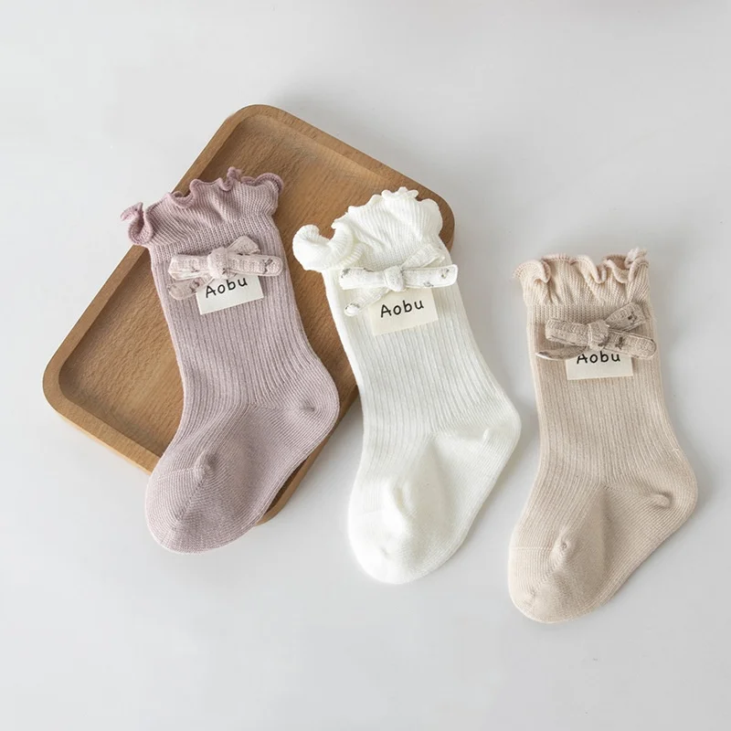 

3Pairs/lot Newborn Baby Socks for Girls Spring Autumn Cotton Kids Princess Socken Soft Comfortable Toddler Mid Tube Infant Socks