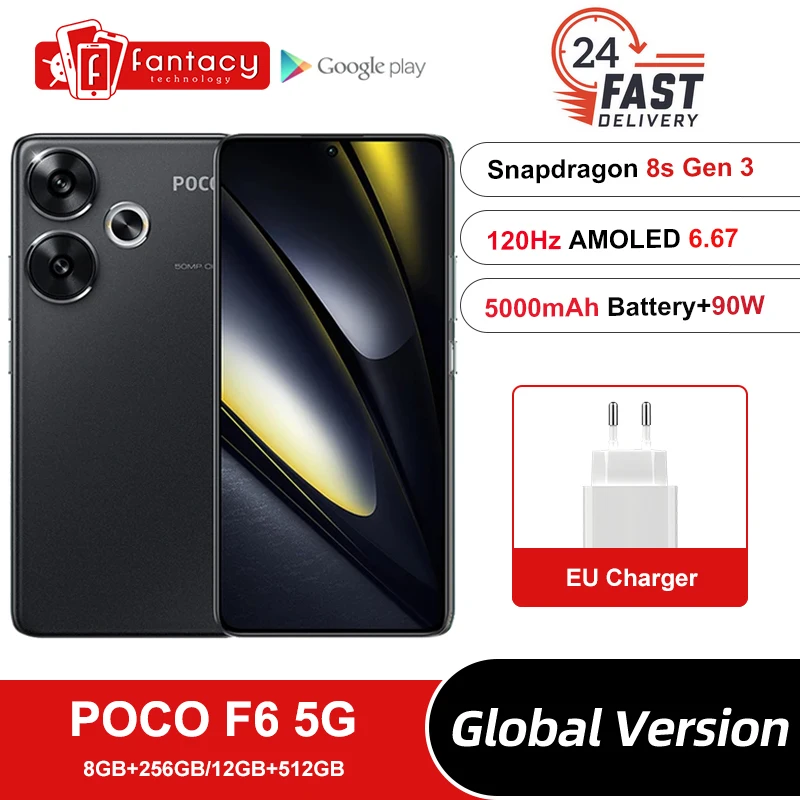 

POCO F6 глобальная версия сотовый телефон Snapdragon 8s Gen 3, 6.67 «CrystalRes 1.5K Flow AMOLED 5000mAh аккумулятор 90W Turbo Charging, NFC