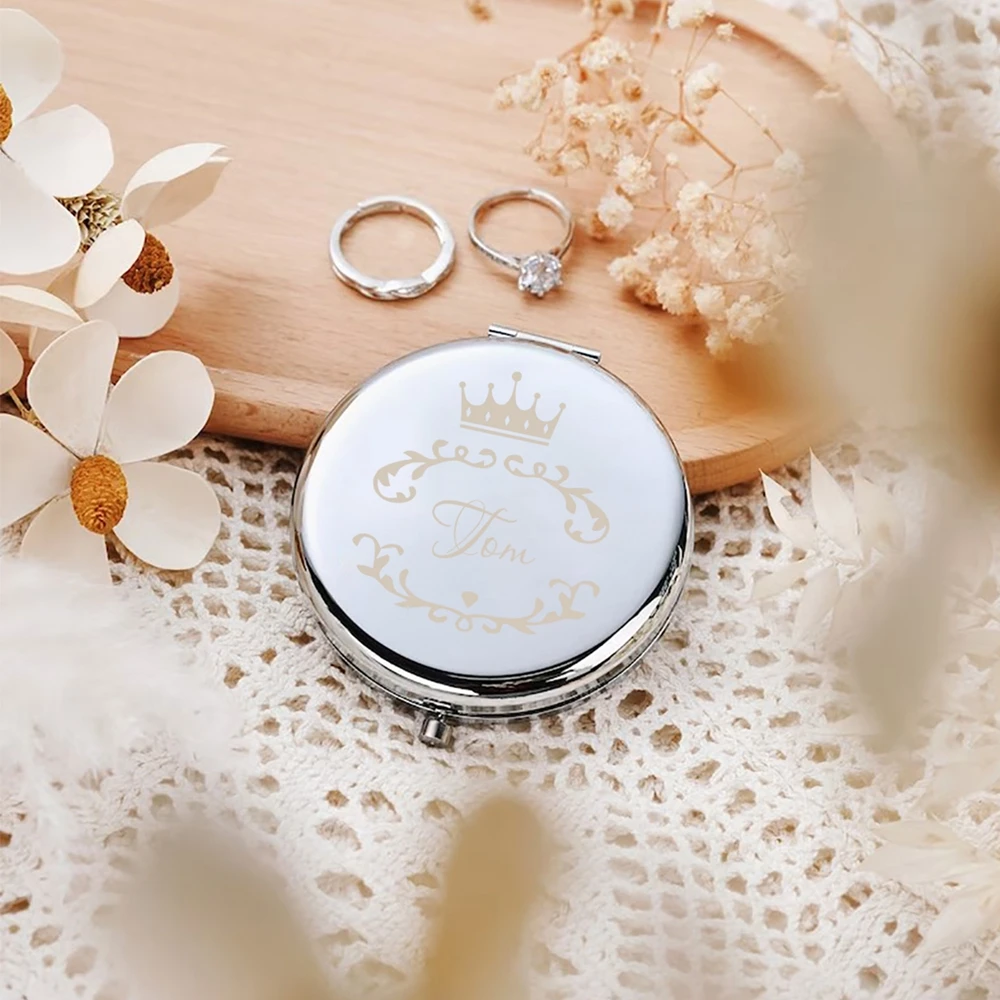 1PC Beauty Crown Customized Text stainless steel Sliver Round Circle Mirror Anniversary gifts