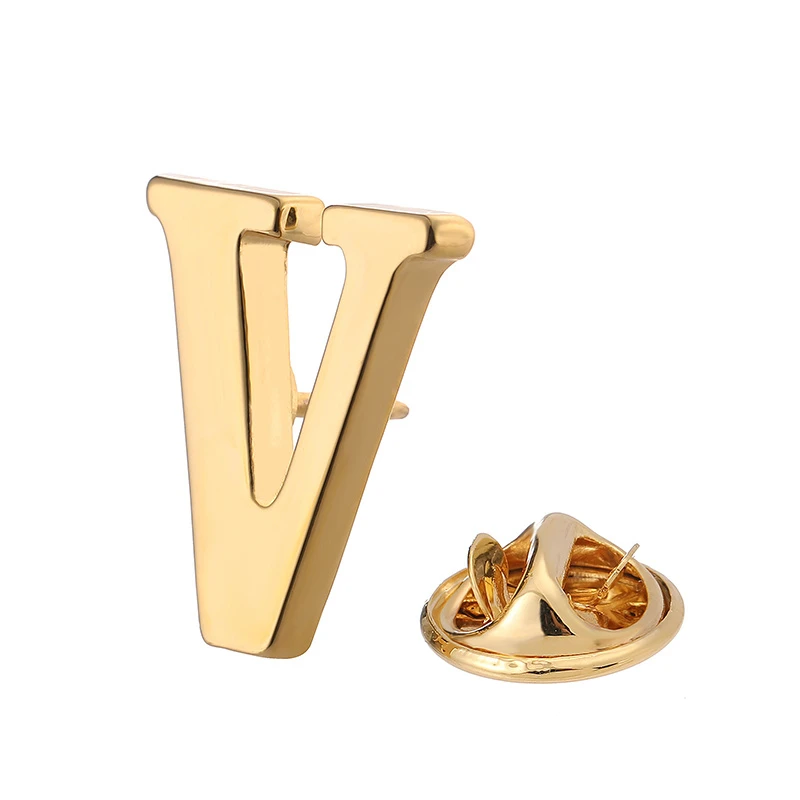 Copper material letter V brooch fashion men's lapel coat brooch women's backpack hat badge jewelry wholesale