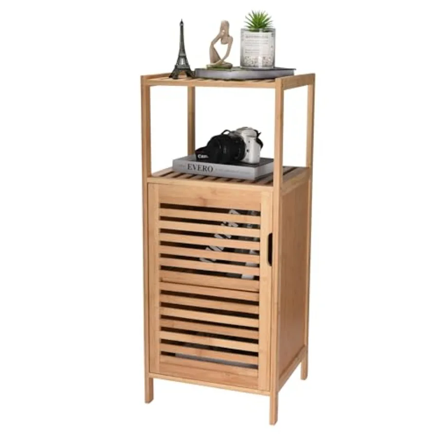 

Bamboo Storage Cabinet Freestanding Organizer with Doors and Multi-Tier and Purpose Shelf for Bathroom, Bedroom, Kitchen, Entry