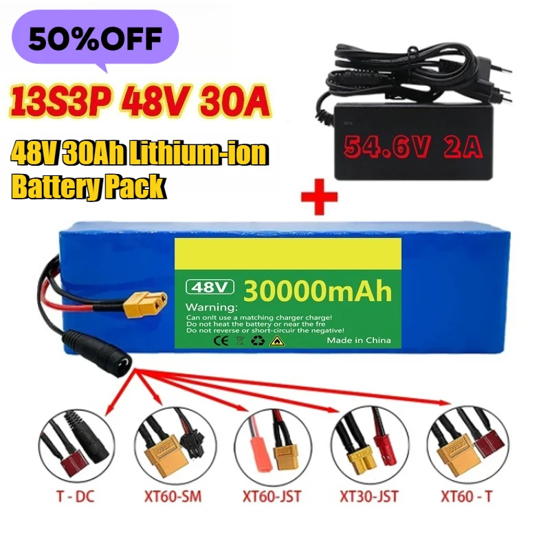 

48V 30Ah Lithium-ion Battery Pack for Electric Bicycles and Scooters. 54.6V Charger Plug Optional