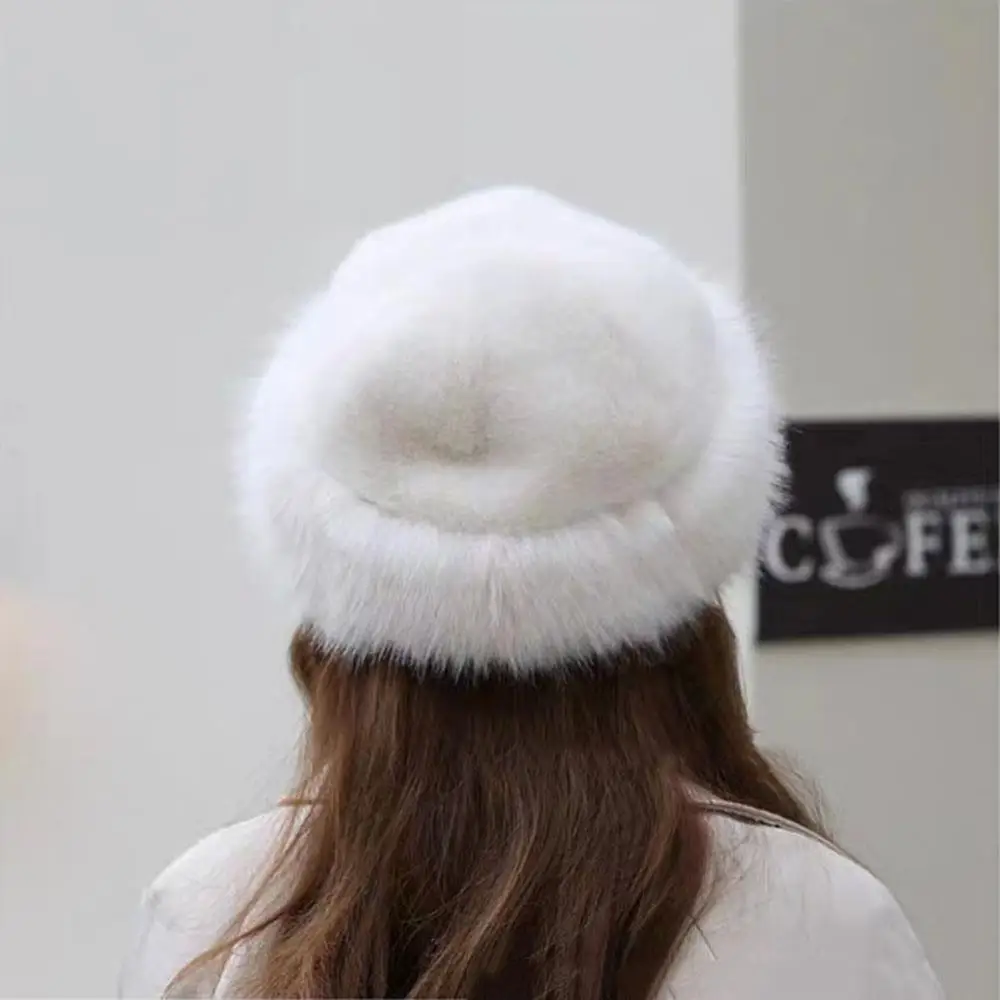 

Winter Plush Ear Protection Cap For Women Headgear Fashion Female Panama Caps Dome Thick Windproof Warm Fluffy Fur Fisherman Hat
