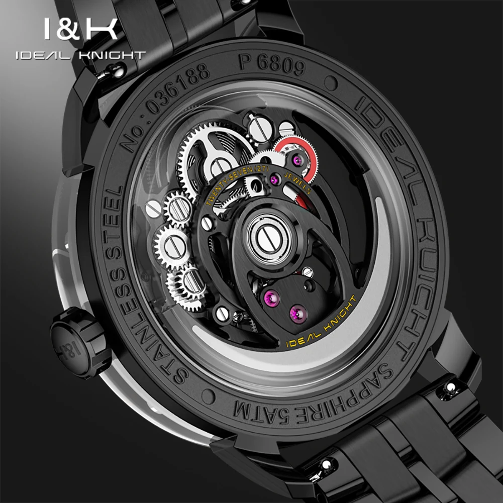 理想的な騎士6809リアルトゥールビヨンメンズ腕時計限定版完全透明ホロウ自動巻き機械式腕時計