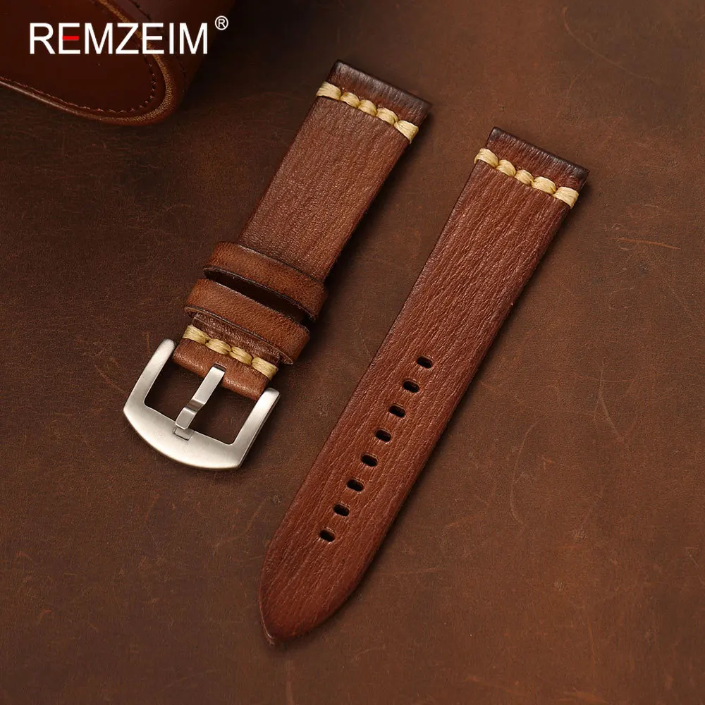 Langlebiges, bequemes Herren-Uhrenarmband aus pflanzlich gegerbtem Leder, 18 mm, 20 mm, 22 mm, 24 mm, universelles Ersatzarmband für Armbanduhren