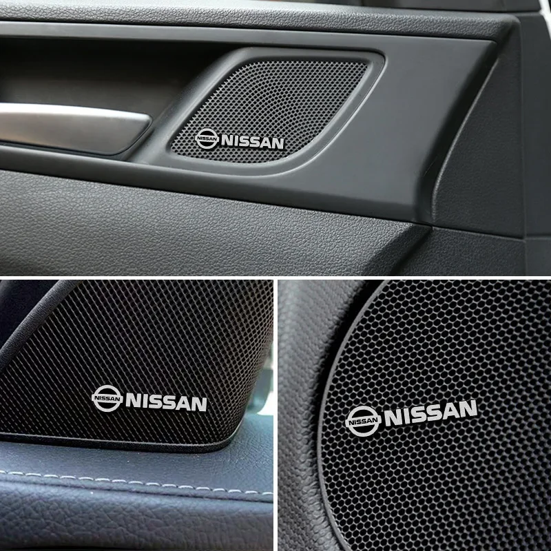 4pcs Car Speaker Emblem Sticker for Nissan Qashaqai Sylphy Juke Badge Leaf Note Titan Altima Xterra Sentra Badge Stereo Decal