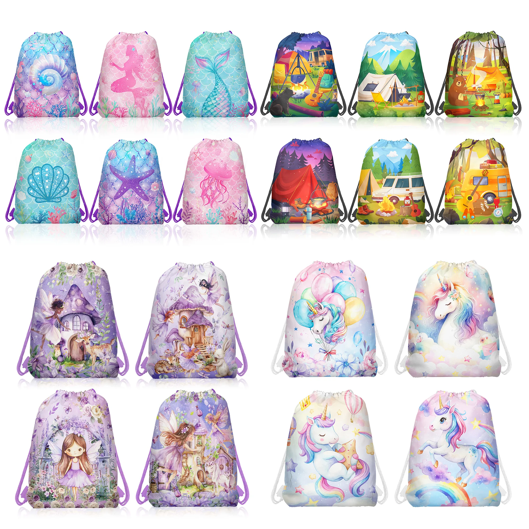 10 قطعة حورية البحر يونيكورن حالمة قزم التخييم في الهواء الطلق غير المنسوجة شنطة هدايا الرباط على ظهره الاطفال حفلة عيد ميلاد التعبئة أكياس التخزين #1