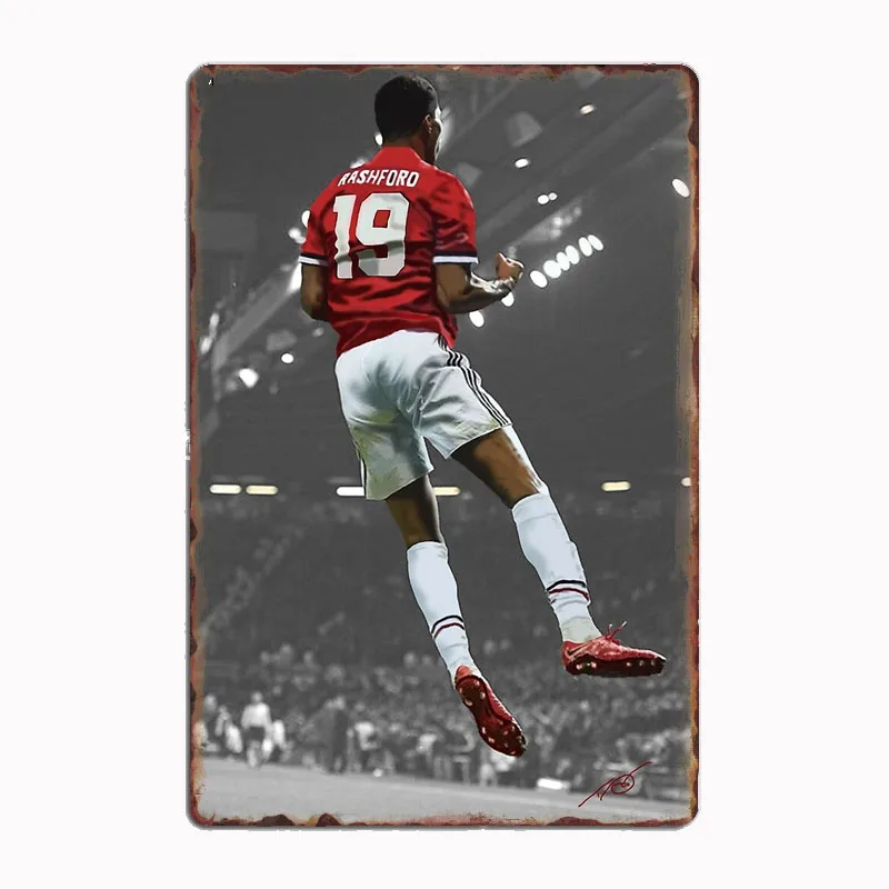

Marcus Rashford 19 Fantastic Captain Poster Football Player Retro Metal Sign Club Indoor Room Decor Custom Tin Home Wall Decor