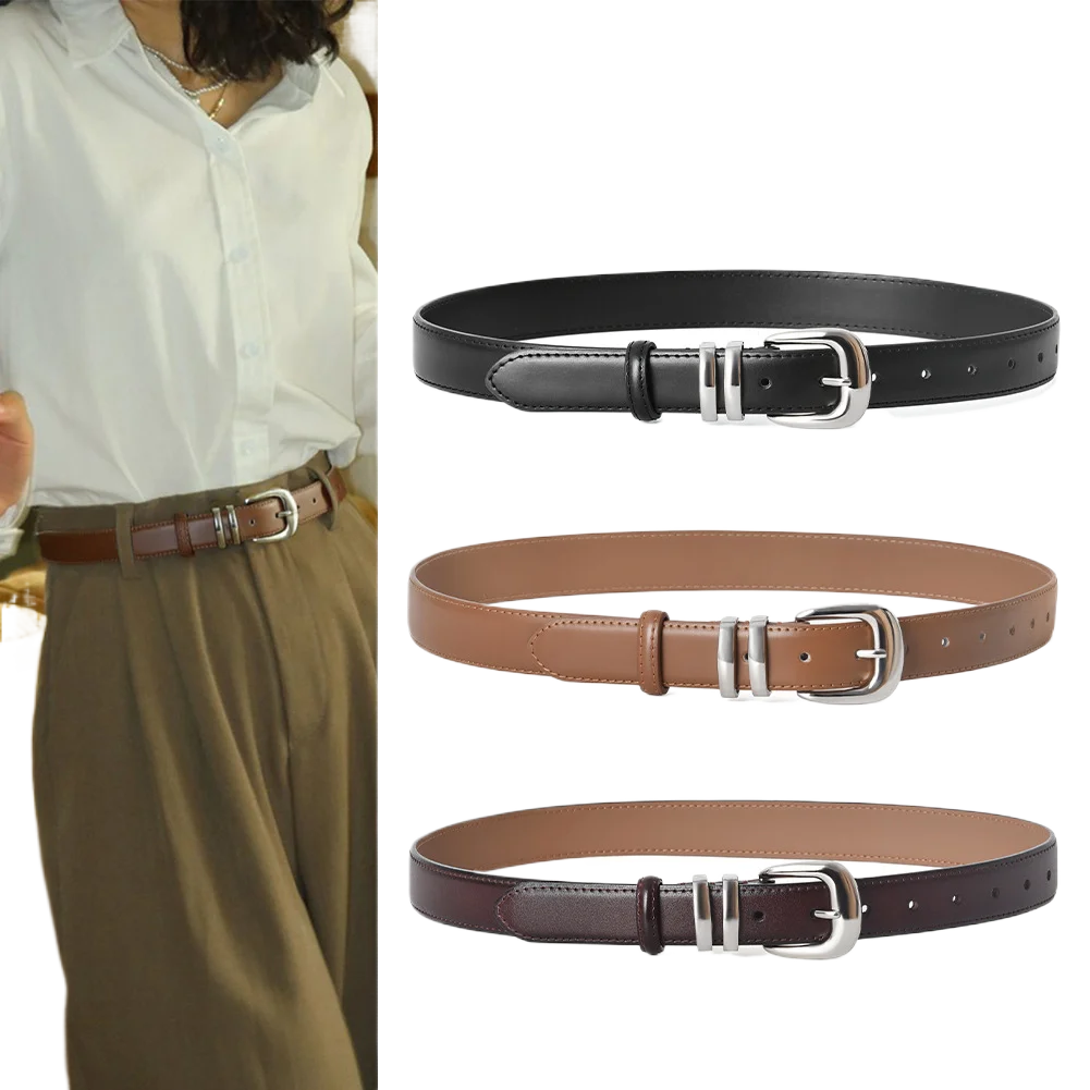 New high-end silver-buckle belt for women, genuine split leather, perfect for jeans and skirts