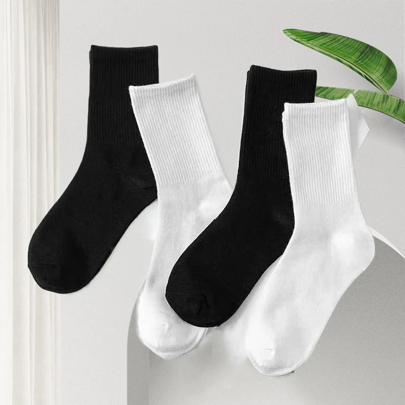 5/10 Pairs High Quality Men Crew Socks Black White Middle Tube Socks Streetwear Soft Breathable Cotton Mens Casual Sports Socks