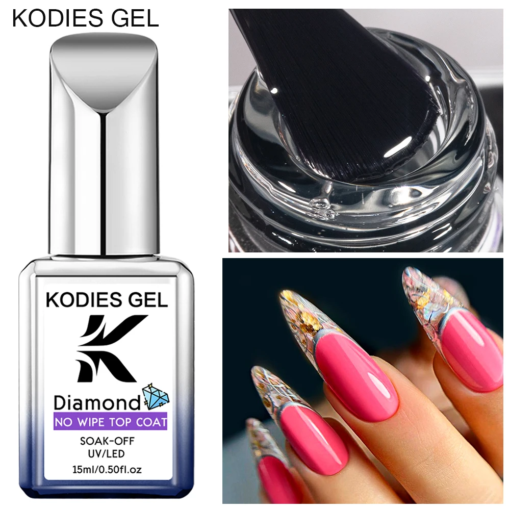 KODIES GEL New Super Shine Top Coat UV Gel Nail Polish Diamond Tempered Top Gel Finish No Wipe All for Manicure Nails Art Design