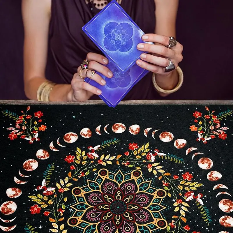 Celestial Flower Tarot Tablecloth Floral Change Of The Moon Altar Cloth Alter Cloth Tarot Tarot Reading Cloth Witchy Home Decor