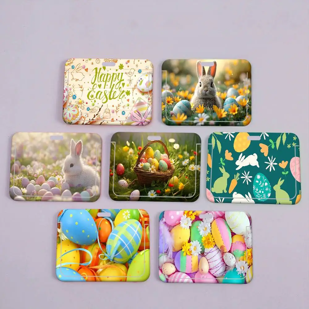 

Классический пластиковый держатель для проездных, банковских, рабочих и идентификационных карт, а также бейджей с именем, с дизайном пасхальных яиц и кроликов, для медсестер