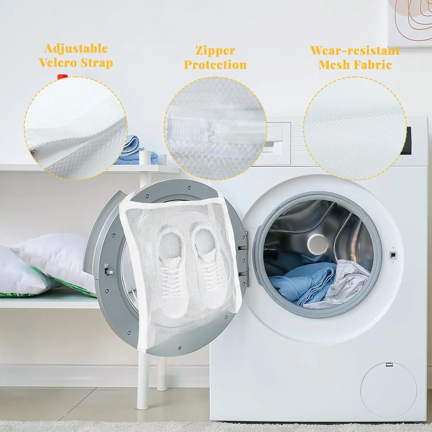 Sneaker Dryer Bag,Shoe Wash & Dry Net Bag for Dryer 15.7*15 Inch Shoe Washing Machine Bag Adjustable Magic Tape Shoe Dryer Bag Reusable Laundry Bags