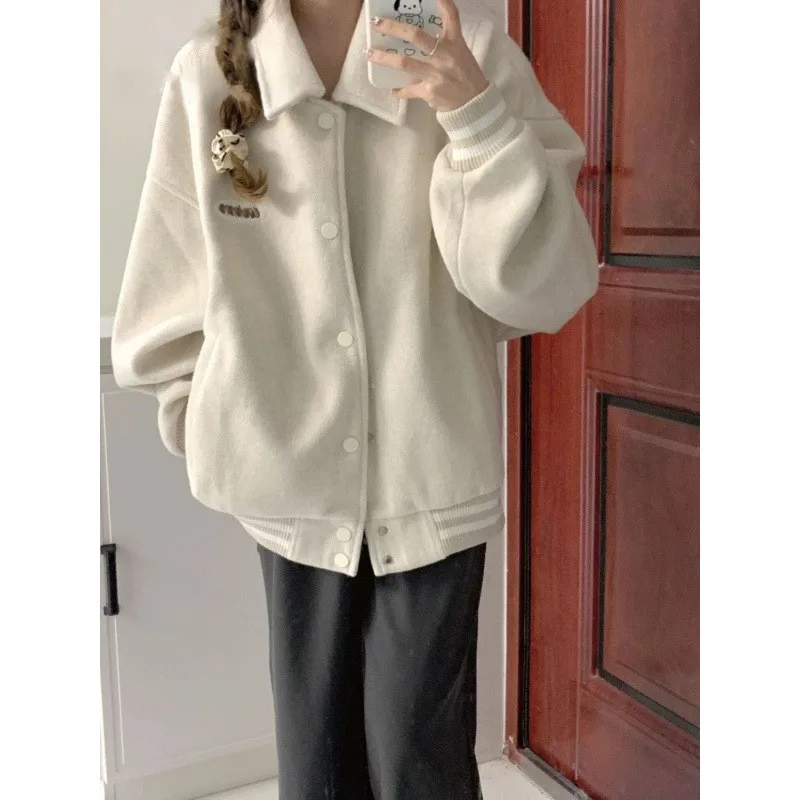 Honkbaljassen Gym Dames Winter Verdikte Patch Borduren Outdoor Soft-Shell Overjassen Zip-Up Varsity Trendy Hechting Oversize