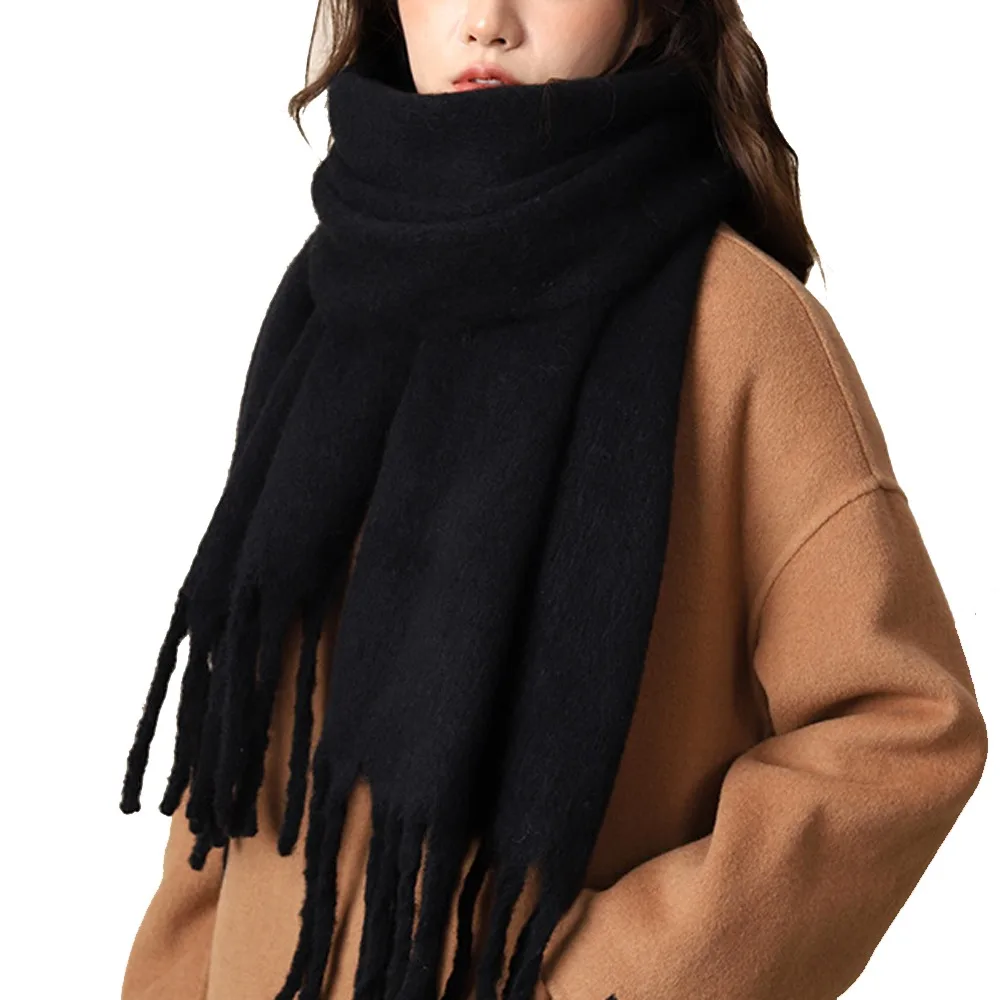 Luxury Thickened Imitation Cashmere Scarf Solid Color Fluffy Shawl Wrap Soft Coarse Braid Winter Wrap Bandana Autumn Winter