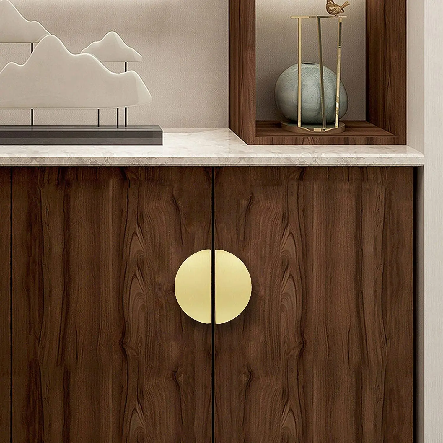 Brushed Gold Semicircular Cabinet Handles Modern Dresser Wardrobe Pulls Aluminum Alloy Furniture Handles Hole to Hole 64mm