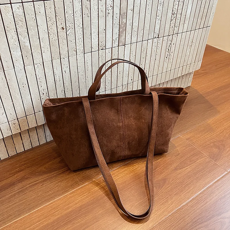 

Замшевая сумка-ведро 2025 для женщин, винтажная сумка через плечо в корейском стиле, просторная осенняя сумка через плечо с регулируемым ремешком