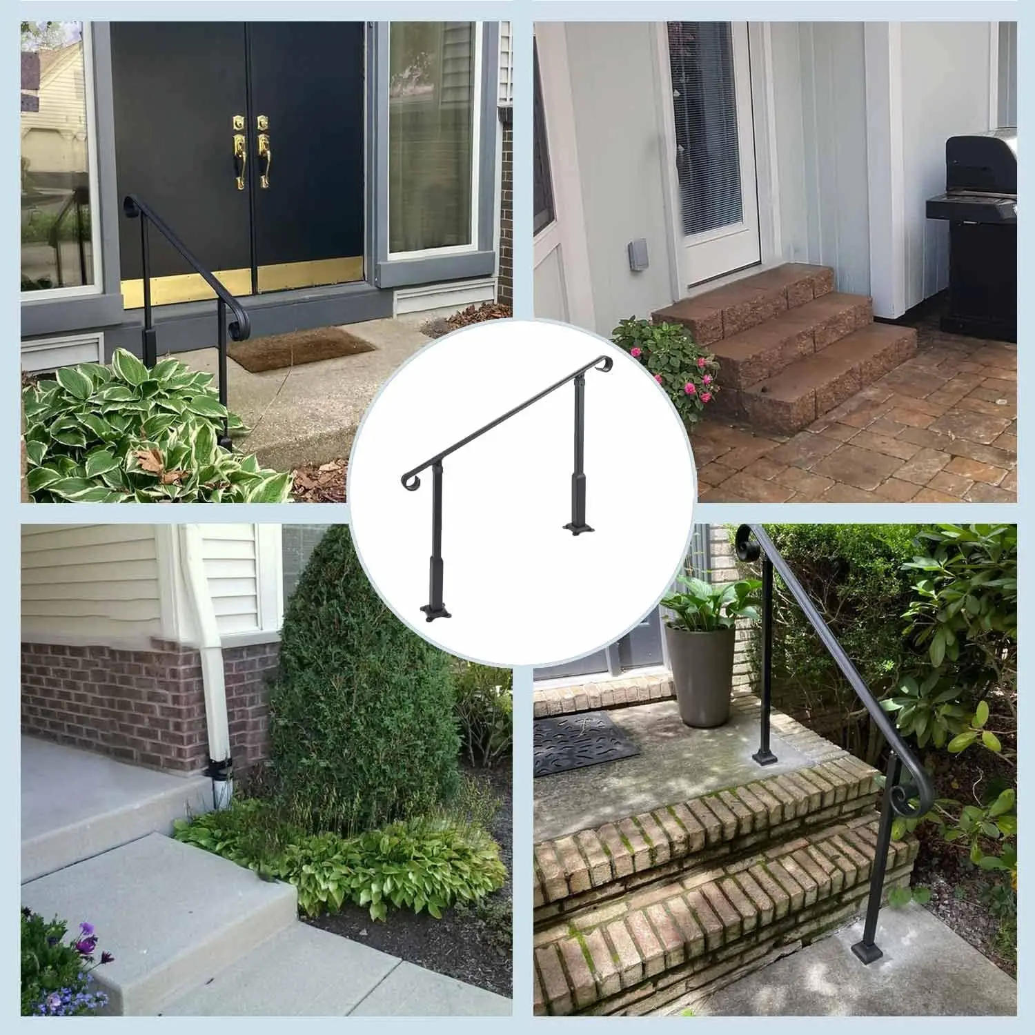 Step Handrail 5Ft Wrought Iron Handrail for Outdoor Steps Stair Handrail fit 3-5 Steps Used on Porch Steps Stairs