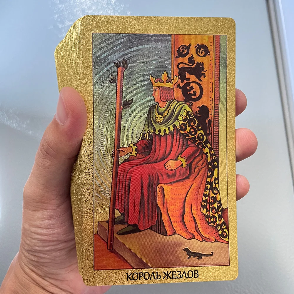 Baraja de Tarot rusa de lámina dorada de 12x7cm, cartas de adivinación para principiantes con guía Toro Taro