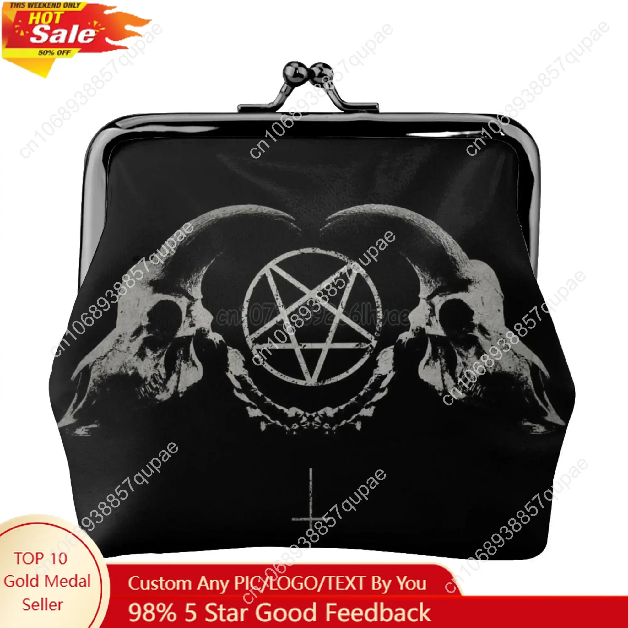 

Pentagram Satantic Occult Church of Satan Goat Goth Women Leather Coin Purse Small Change Pouch Closure Buckle Wallet