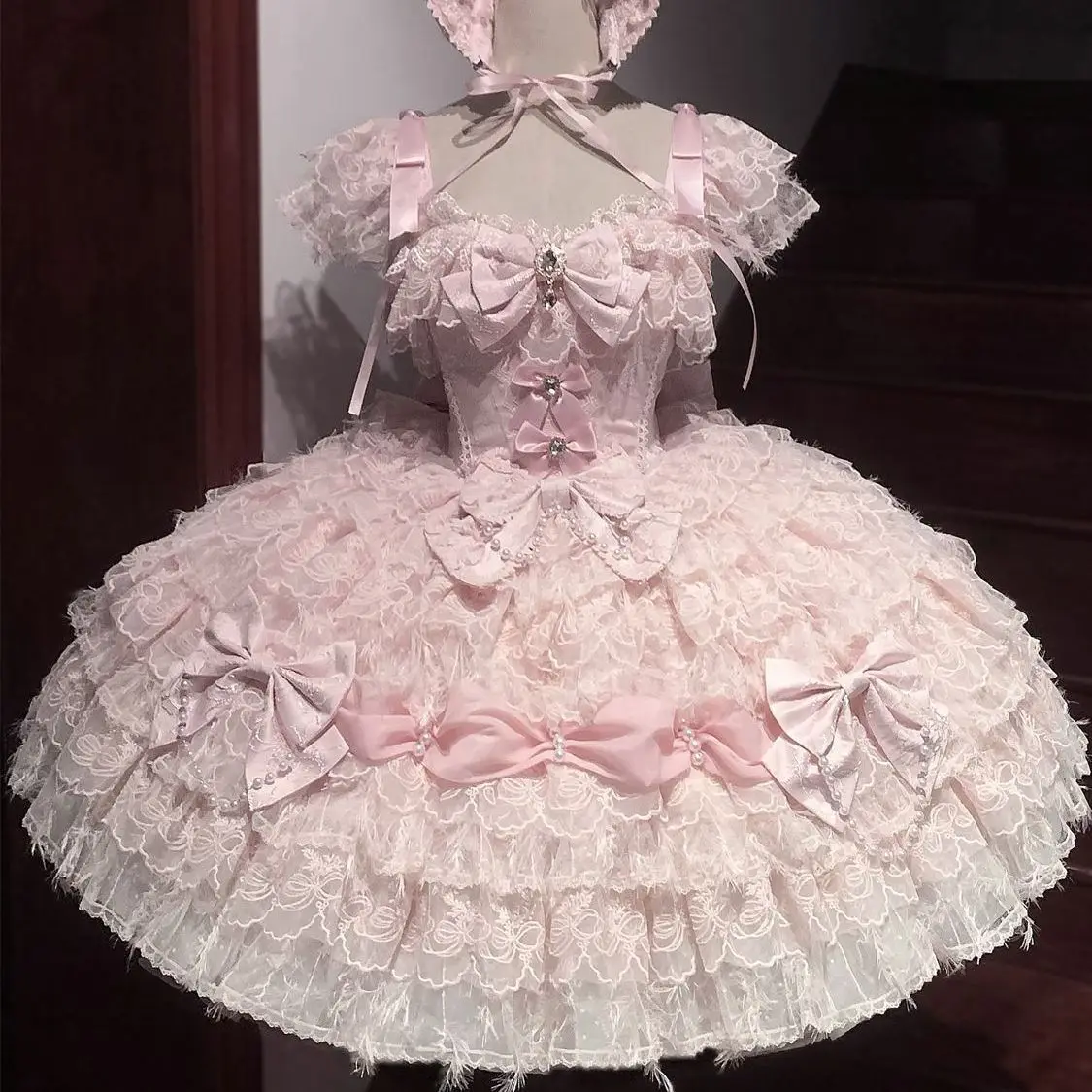 

Vintage Gothic Retro Lolita Dress Women Victorian Lace Ruffle Long Sleeve Sweet Princess Style Daily Cosplay Party Dress
