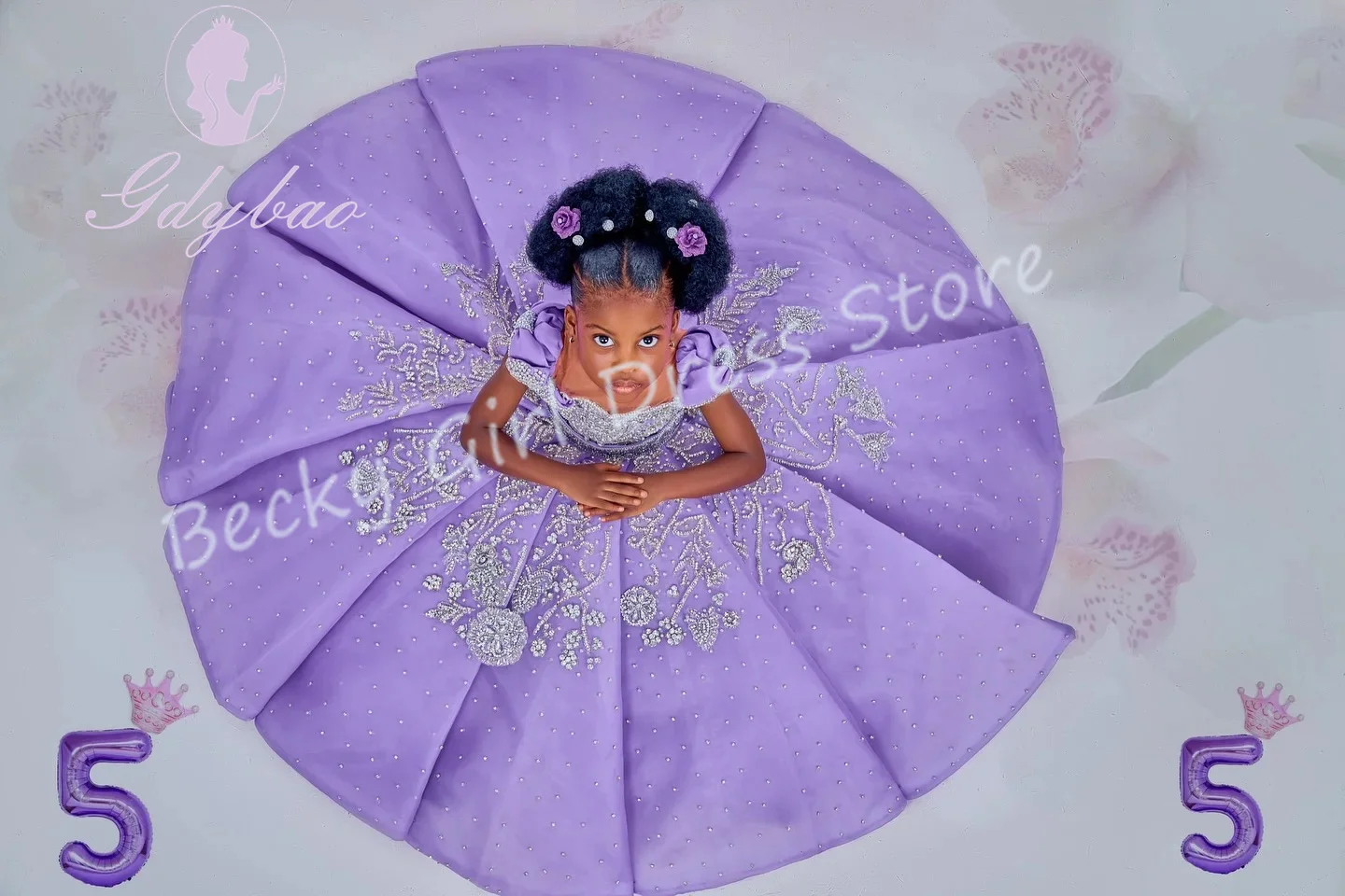 Customized Lavender Flower Girl Dresses For Wedding High Collar Crystal Floor Length Luxury Birthday Party Gift Banquet Gown