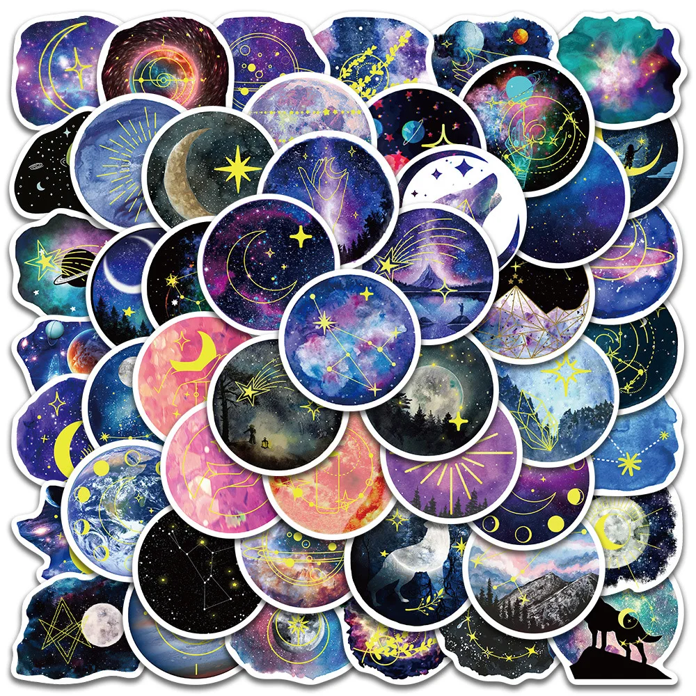 

10/30/50pcs Dream Starry Sky Moonlight Stiackers Aesthetic Cartoon Decals Decorative Diary Phone Case Guitar Vinyl Sticker Packs