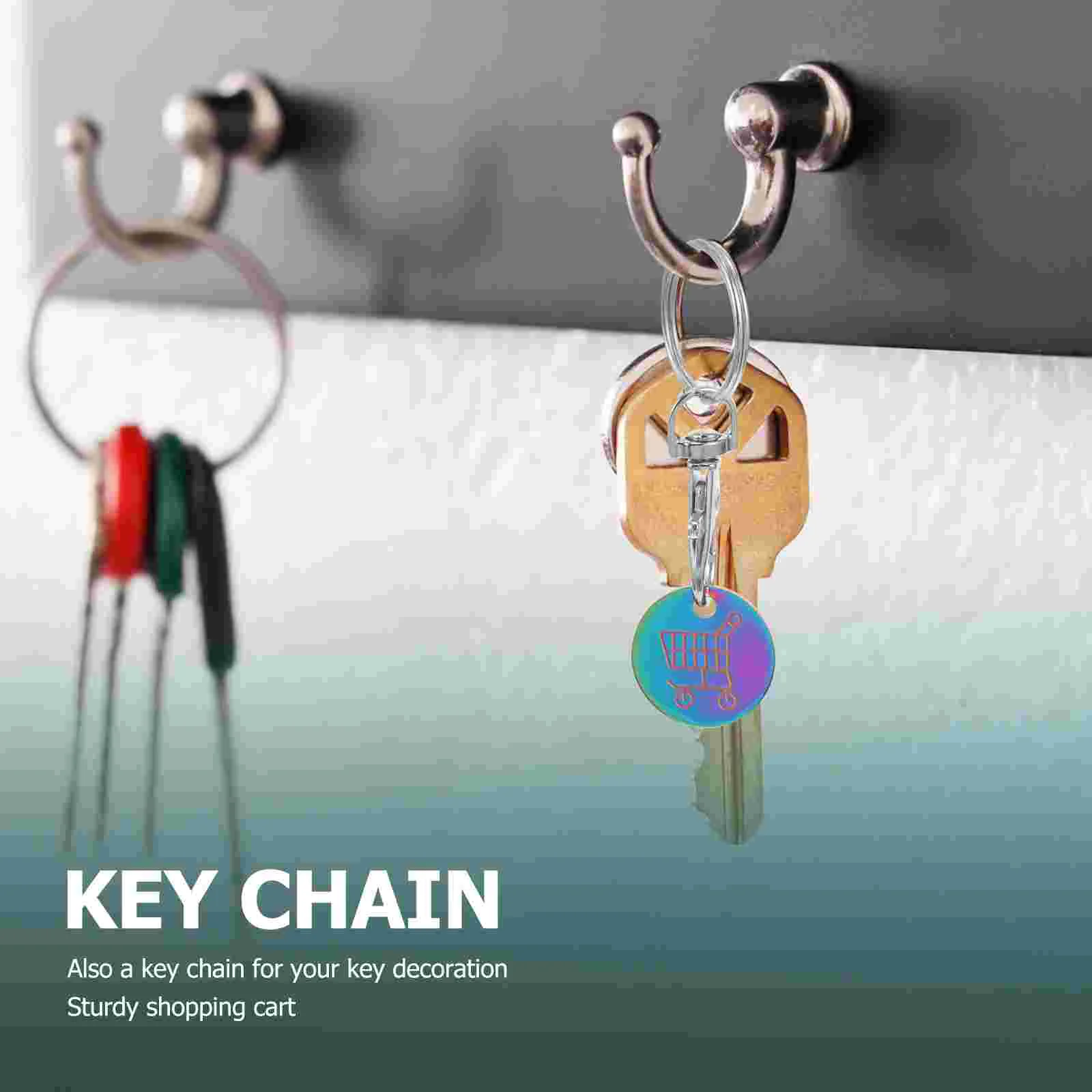 2 Stuks Token Sleutelhanger Trolley Ringen Munt Winkelen Sleutelhanger Titanium Staal Decoratie Houder Kar