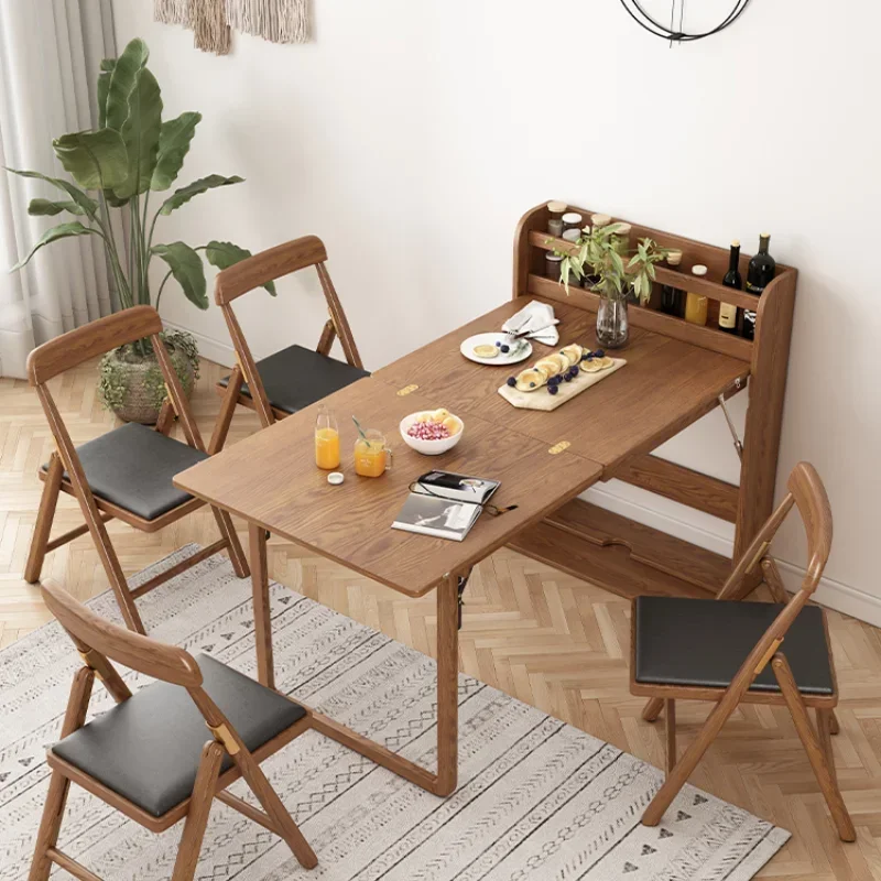 Nordic Foldable Solid Wood Dining Table Modern Minimalist Small Apartment Home Dining Table Sideboard Cabinet