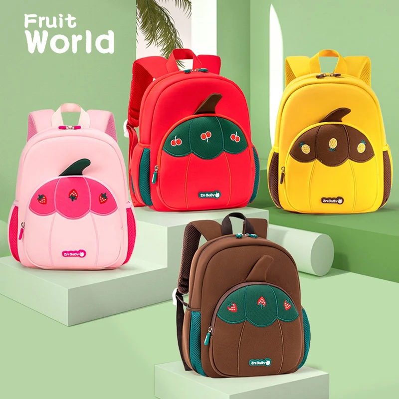 New Kindergarten Schoolbag Cartoon Strawberry School Bags for Girls 3-6 Years Old Kids Pink Backpack Kawaii Children's Bag