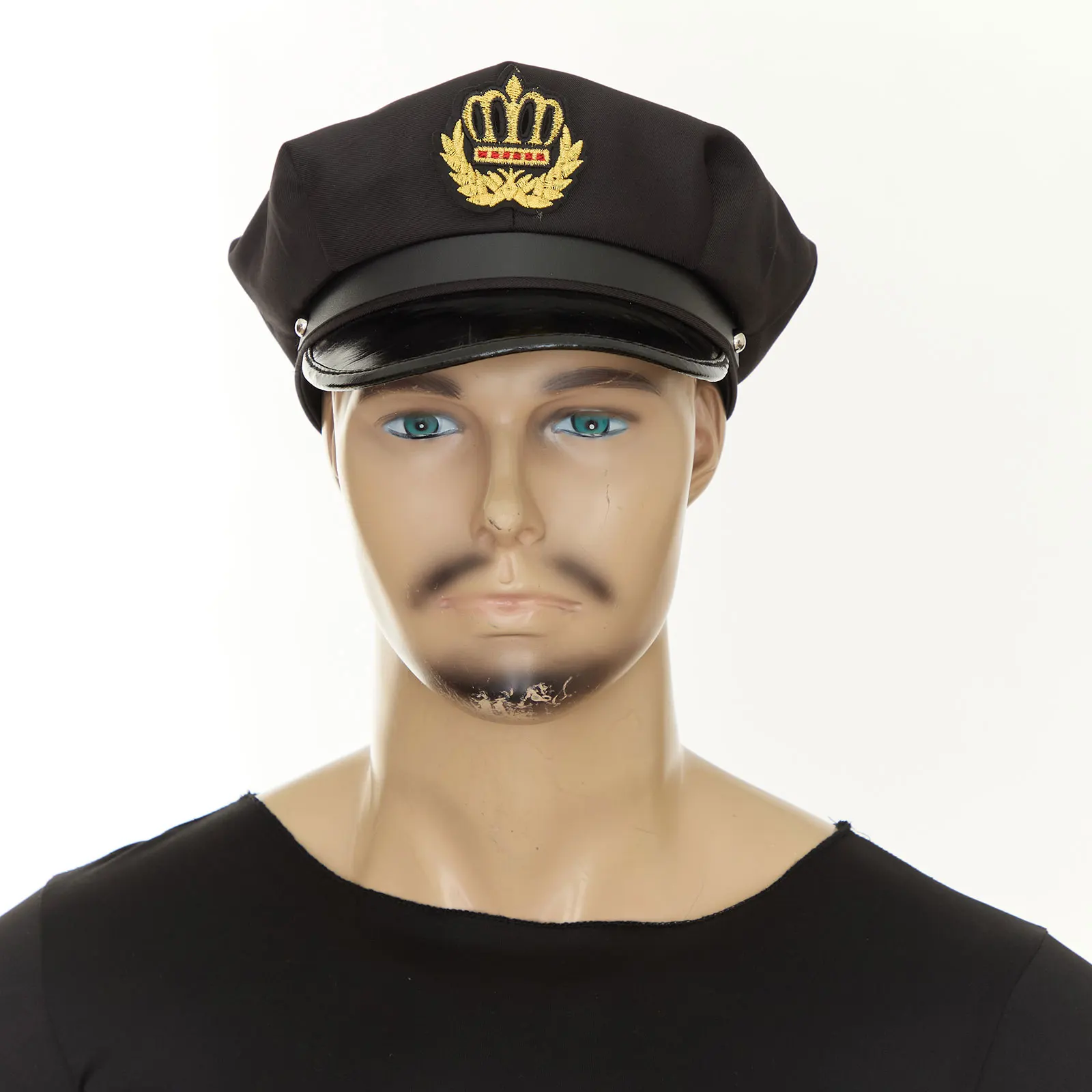 Halloween Role Play Police Hat Yacht Captain Hat with Badge Brooch Boat Skippers Hat Adjustable Flat Top Hat for Party