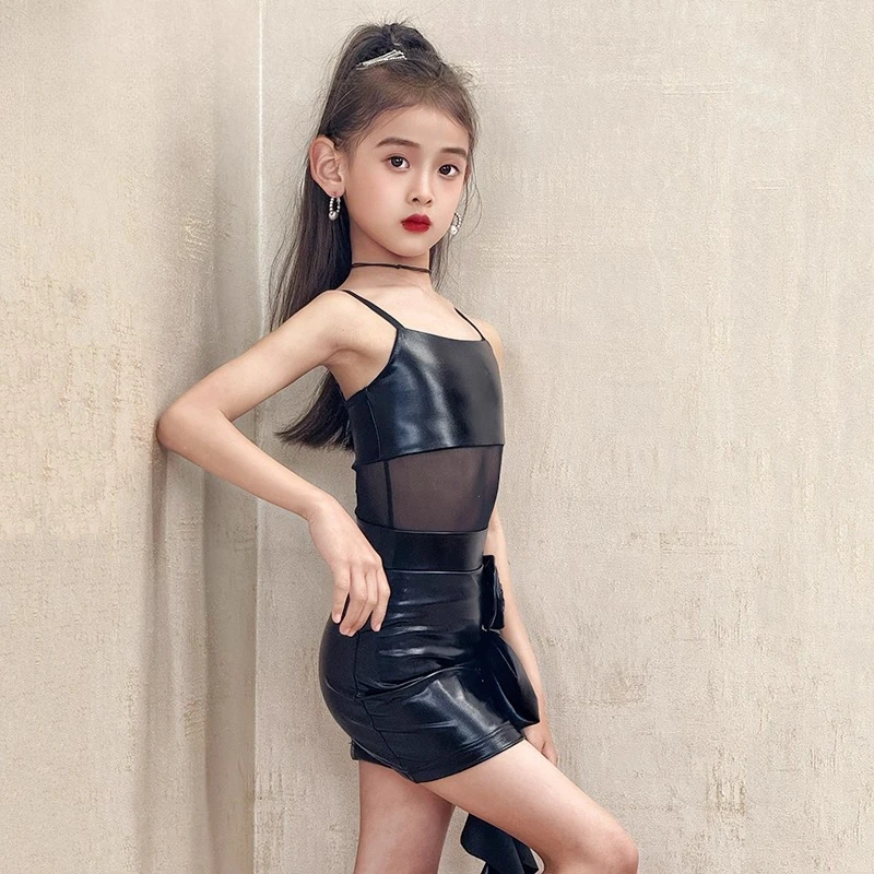 여름 신상 라틴 댄스 의상 소녀 연습 및 공연 의상 및 어린이 고급 댄스 의상 세트