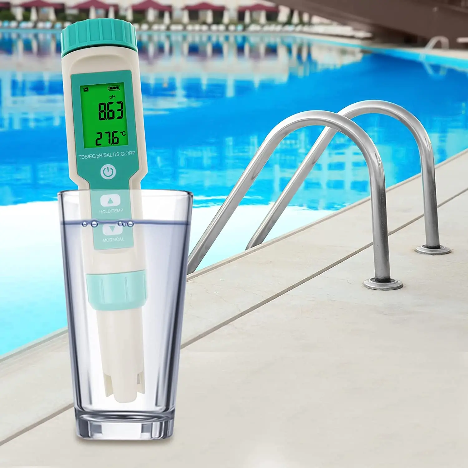 Bluetooth 7 in 1 Multifunctional pH TDS EC ORP Salinity SG Temp Meter Pen Type IP67 ATC for Hydroponics, Aquarium