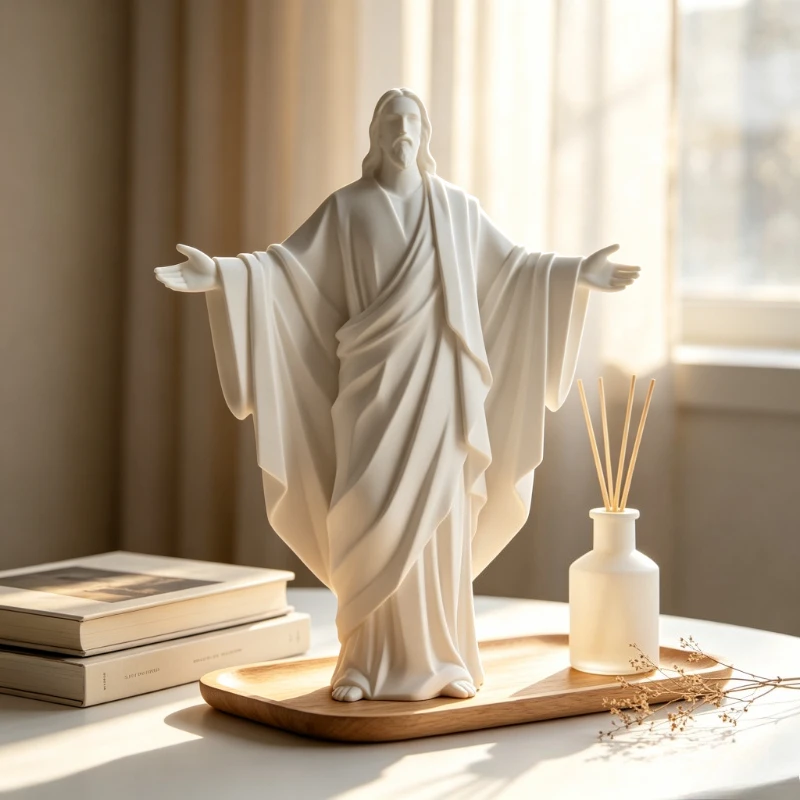 1-Pack 3D Relief Jesus Figurine, Decor Ornament for Home Desktop, Spiritual Collectible Gift for Tabletop Display