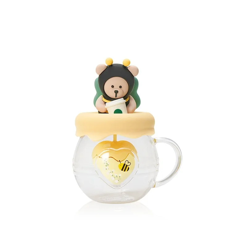 New Creative Cartoon Bee Tea Cup with Lid,Milk Glass with Handle, Coffee Cups,glass Mug,cup Set, Fall Mug ,cold Cups,kawaii Mug