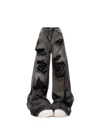 Women's Ripped Jeans Baggy Vintage Aesthetic Streetwear Cowboy Pants Harajuku Oversize Denim Trousers Y2k 2000s Trashy Clothes 2