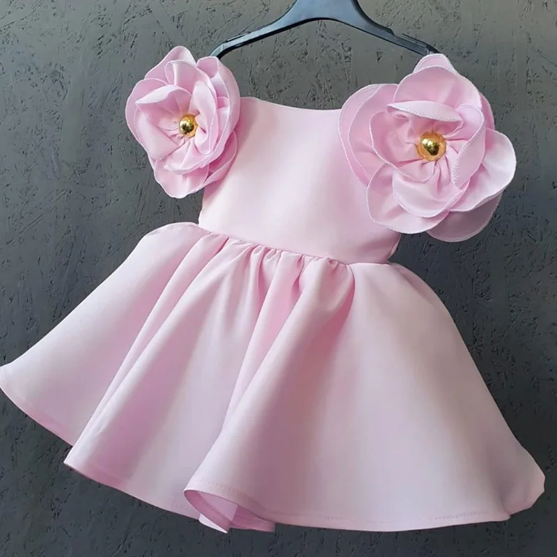 New Fashion Flowers Girls Dress 1st Year Birthday Party Baby Baptism Dress For Girls Princess Christmas Costume Infants Vestidos