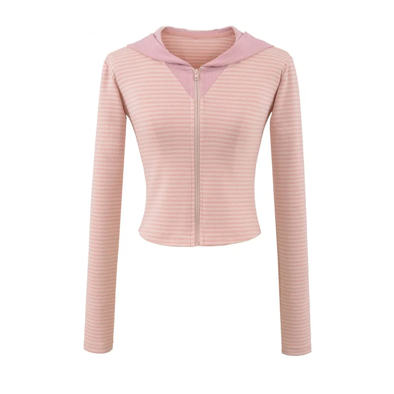 خريف نمط جديد مثير شريط هوديي المرأة قصيرة تناسب سستة مفتوحة سترة عارضة أعلى التخسيس مريحة تنفس الشارع الشهير #4