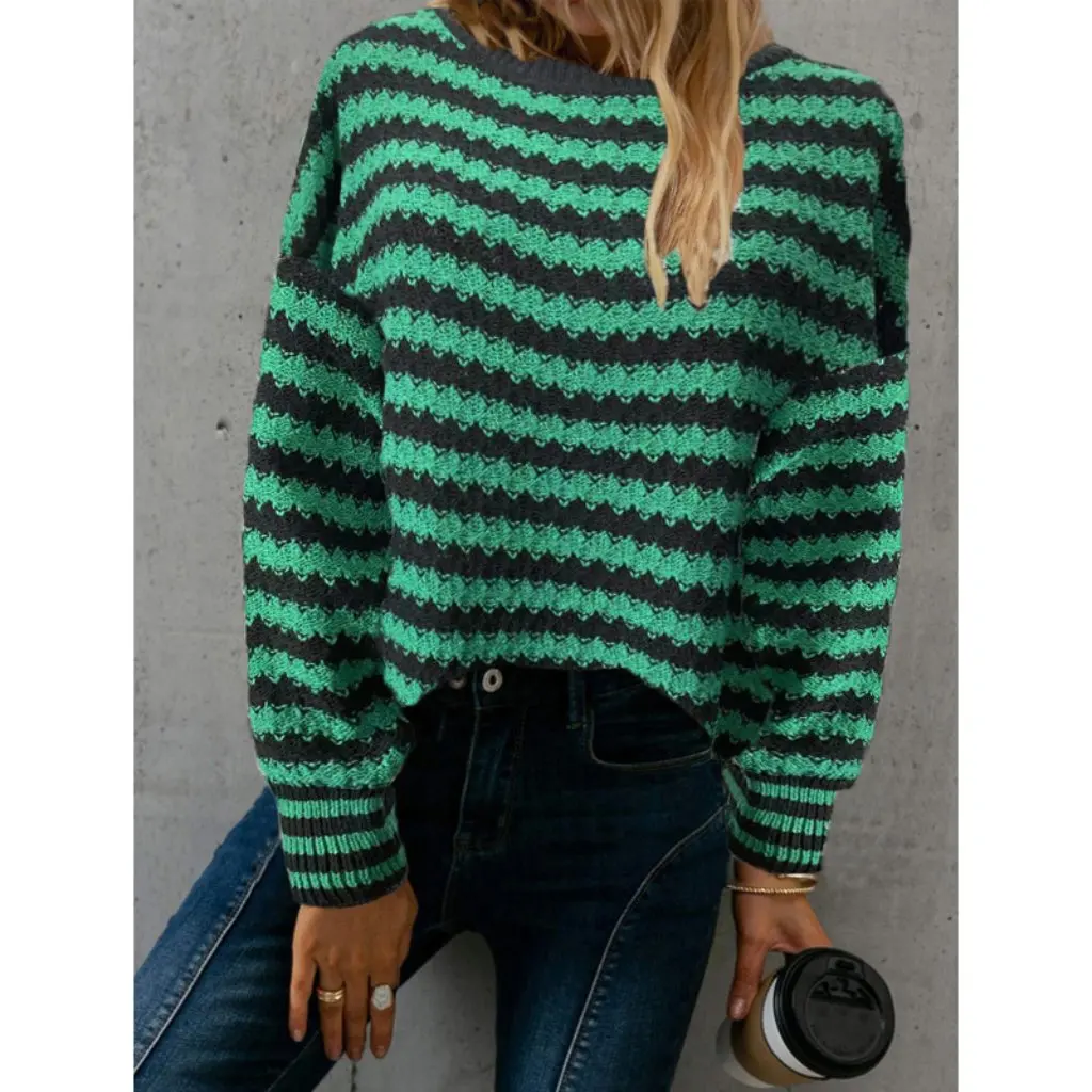

Women's Loose round Neck Pullover Knitted Sweater Autumn Winter Fashion European American Style Trade New Arrival